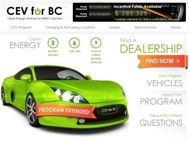 British Columbia Clean-Energy Vehicle funds as of Jan 23, 2016: $289,000 equates to about 60 cars