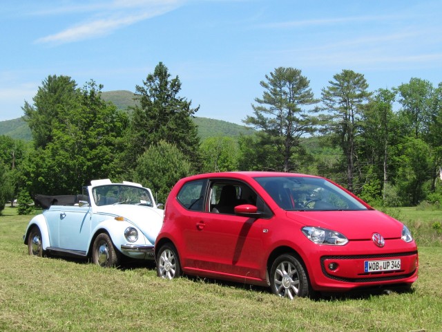 Classic Volkswagen Beetle Convertible & 2012 Volkswagen Up minicar, Catskill Mountains, NY, May 2012 Classic Volkswagen Beetle Convertible & 2012 Volkswagen Up minicar, Catskill Mountains, NY, May 2012