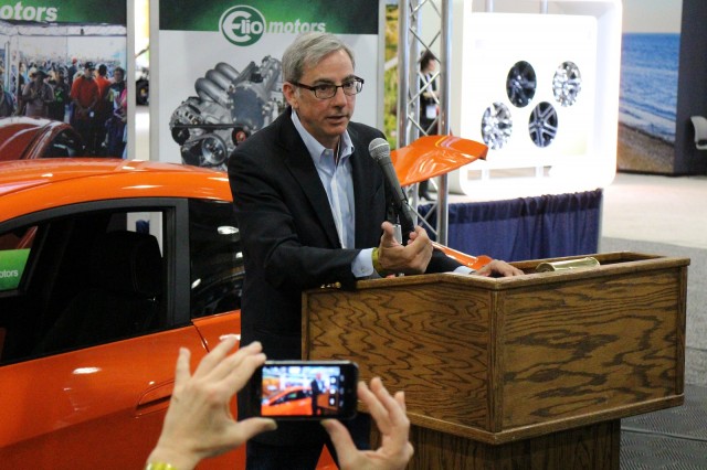 Elio Motors founder Paul Elio at New York Auto Show press conference, Apr 2015