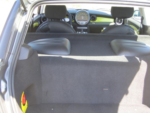 Mini E electric vehicle - rear seat and load area mostly occupied by battery box Mini E electric vehicle - rear seat and load area mostly occupied by battery box