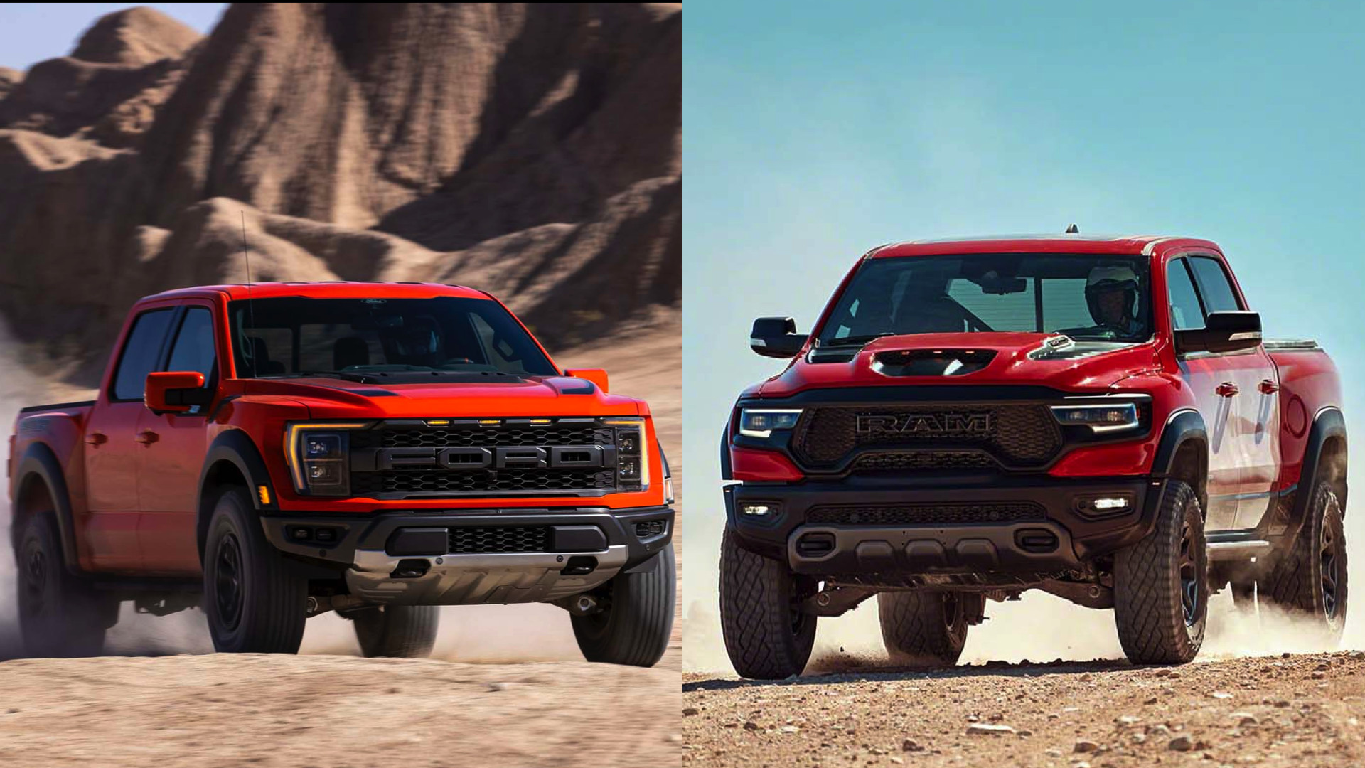 2021 Ford F150 Raptor vs. 2021 Ram 1500 TRX Compare Trucks