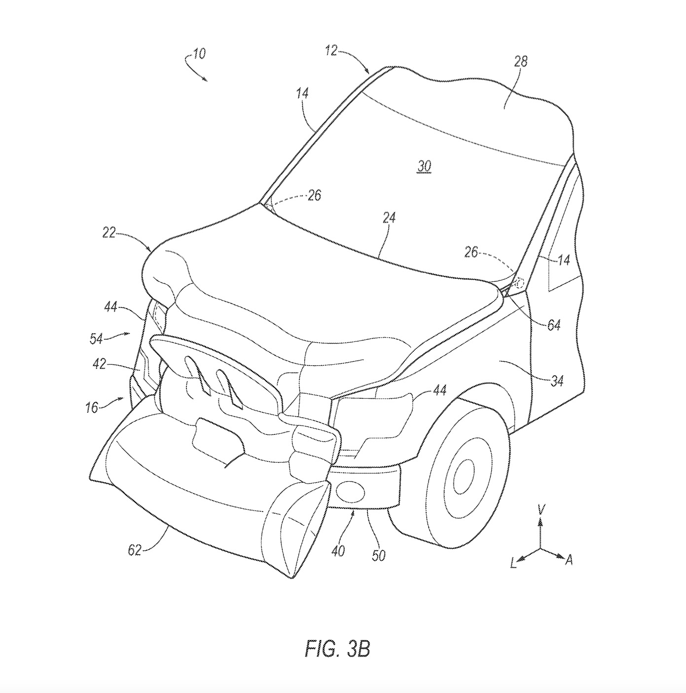 Imagem de patente do sistema de airbag externo da Ford