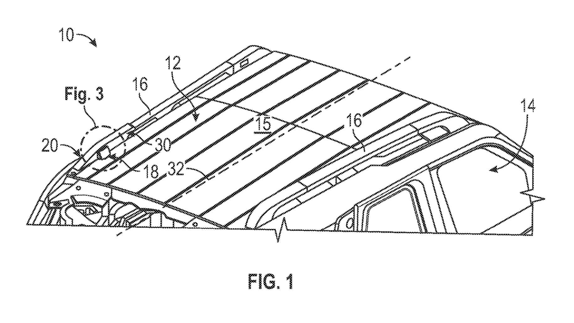 Patent image of a Ford roof rail outlet