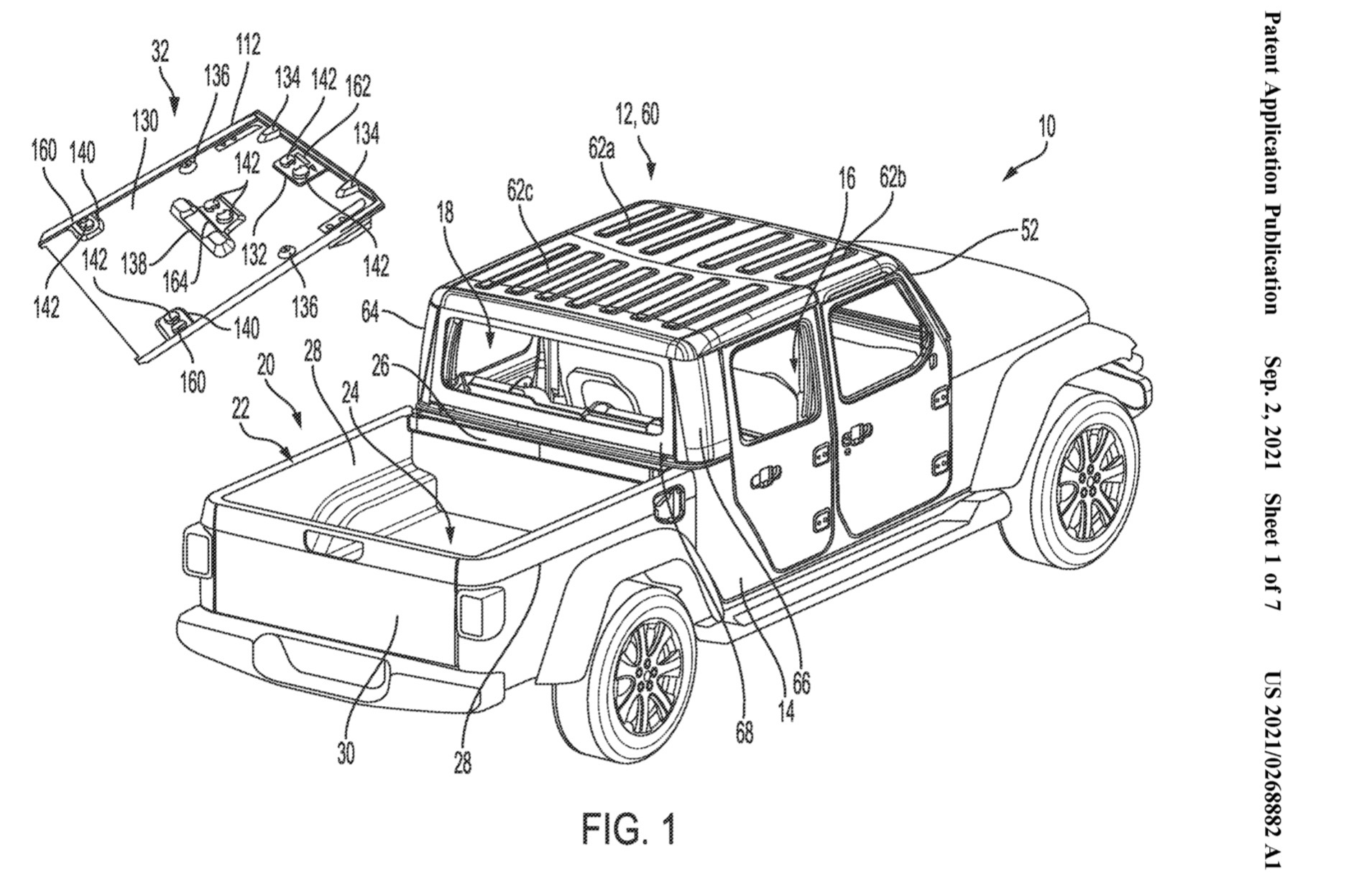 Jeep patents way to store Gladiator roof panels on a bed tonneau cover