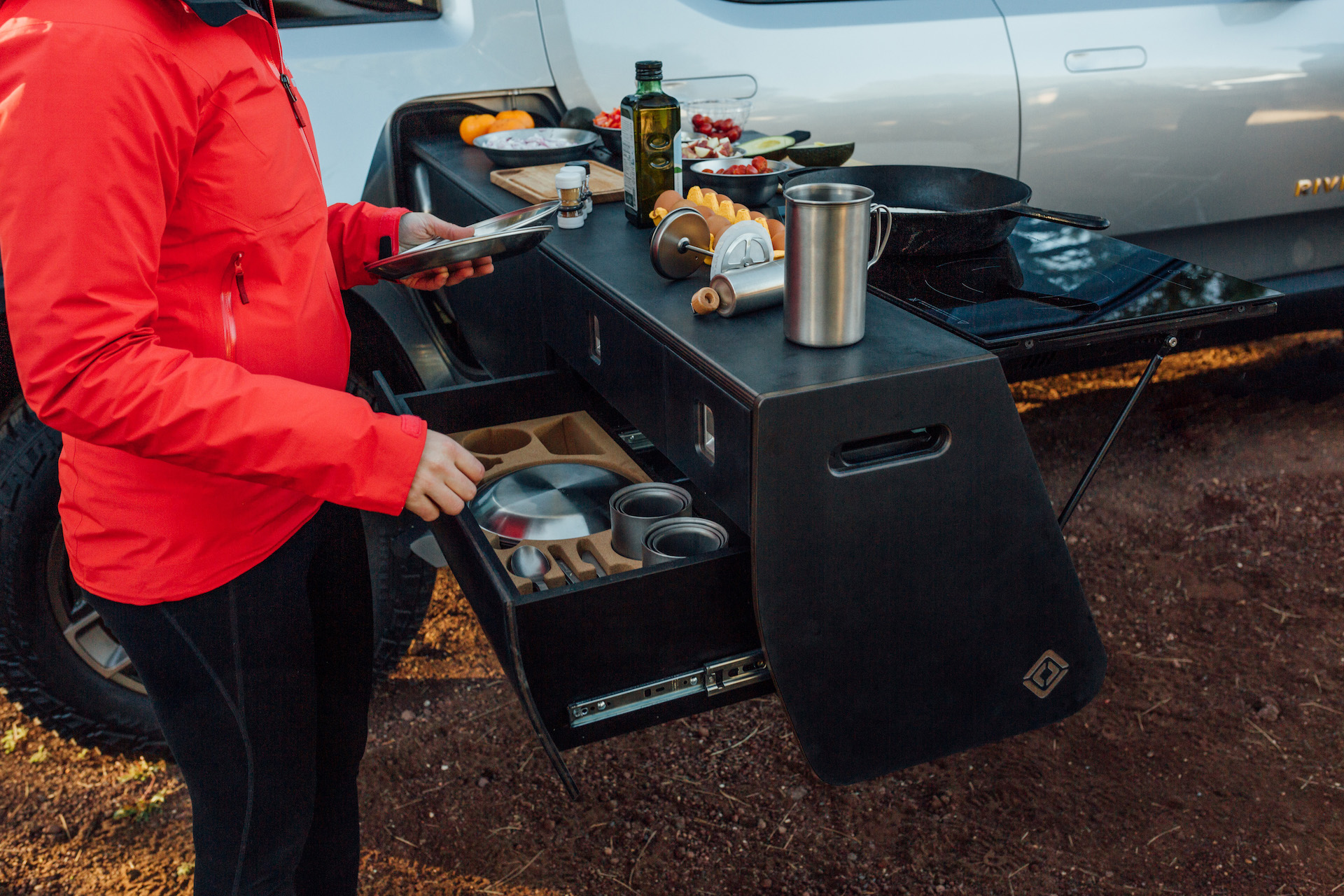 Pullout kitchen confirmed as an option on Rivian R1T electric pickup