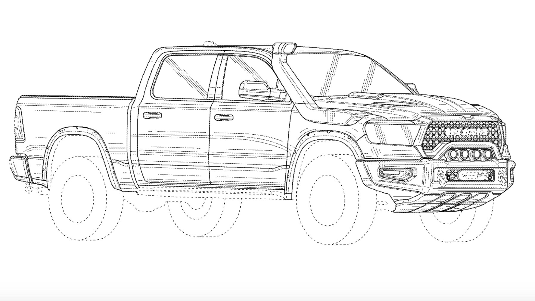 Ram 1500 Rebel OTG concept gets patented, previews lifted truck with snorkel and winch