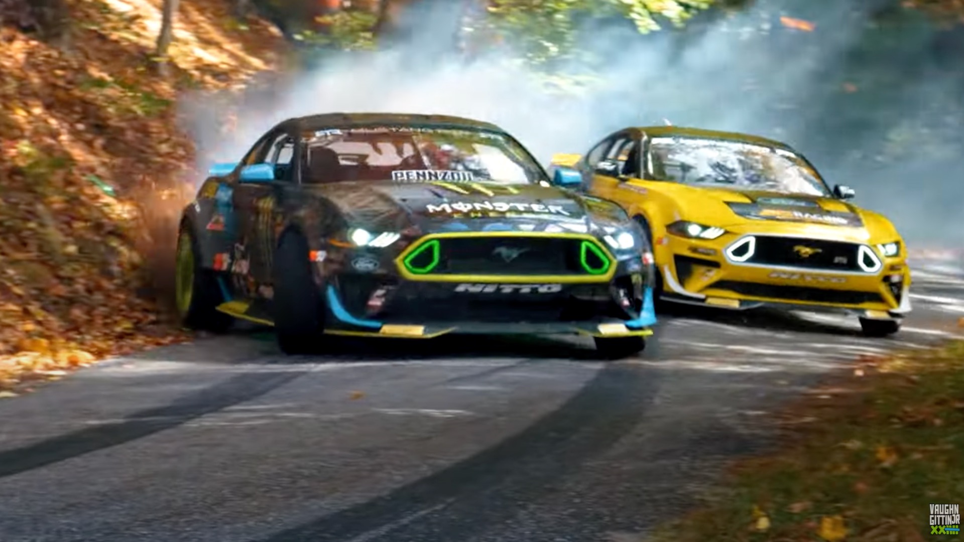 Vaugh Gittin Jr. and Chelsea DeNofa have a drift battle