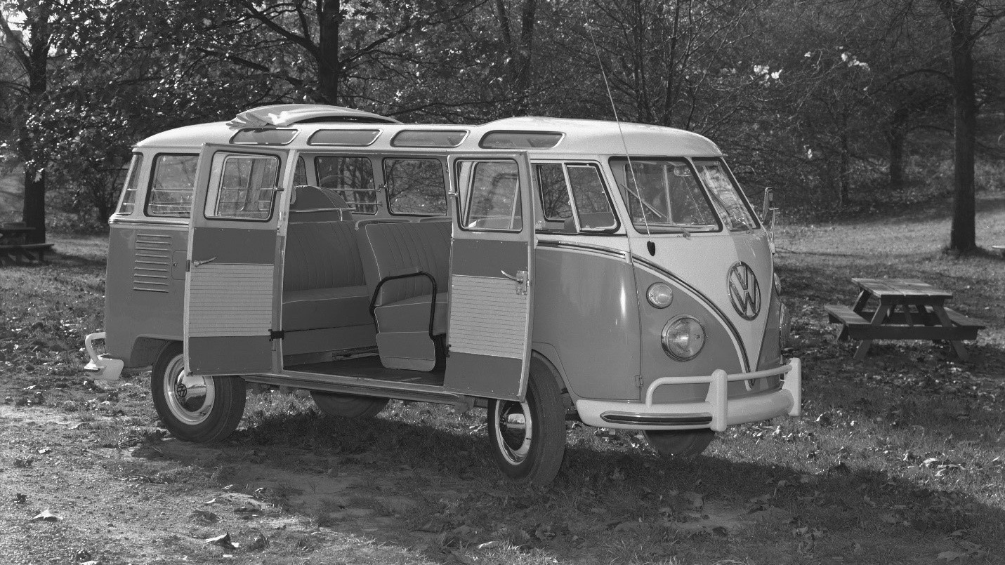 The 23-window VW Bus was designed to tour the Swiss Alps