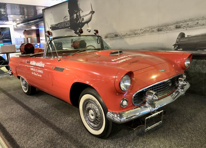 1956 Ford Thunderbird parked on the second floor of McCarran International Airport
