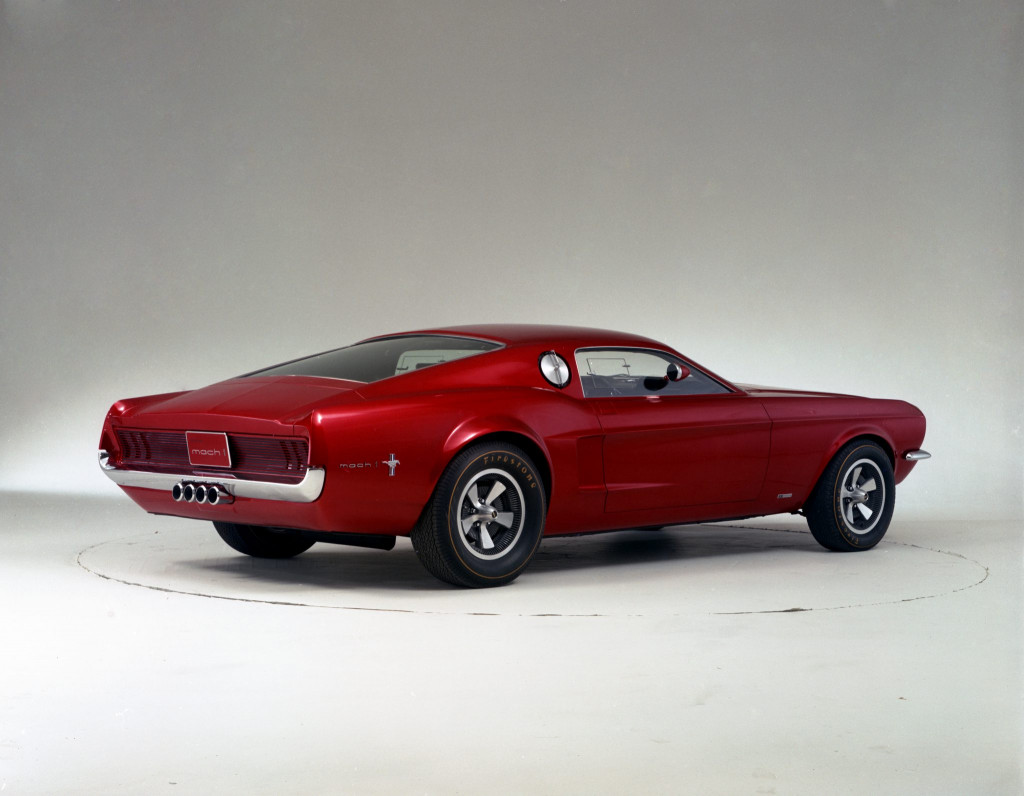 The rear of the 1966-1967 Mustang Mach I had a fastback that sloped down to the end of the decklid and a concave rear fascia similar to the 1967 to 1968 production models. (Courtesy of Ford Motor Company)
