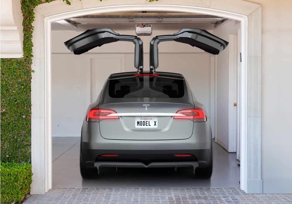 2014 Tesla Model X all-electric crossover with 'Falcon Doors' open