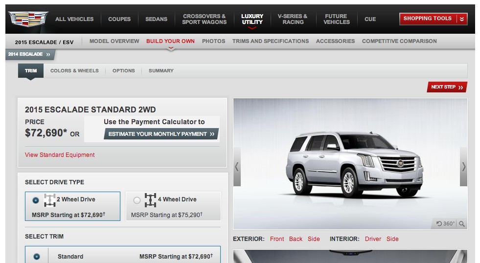 Flex Your Virtual Wallet Configure A 2015 Cadillac Escalade