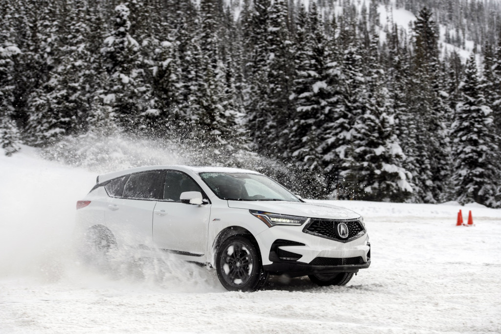 2020 Acura RDX A-Spec kicks up snow at the Winter Driving Encounter in Winter Park, CO. 