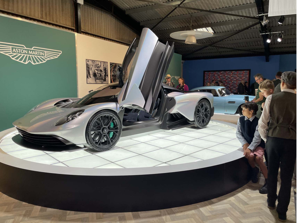 The Aston Martin Valhalla makes an appearance inside the Earls Court Motor Show in the Sky Cinema at the 2022 Goodwood Revival