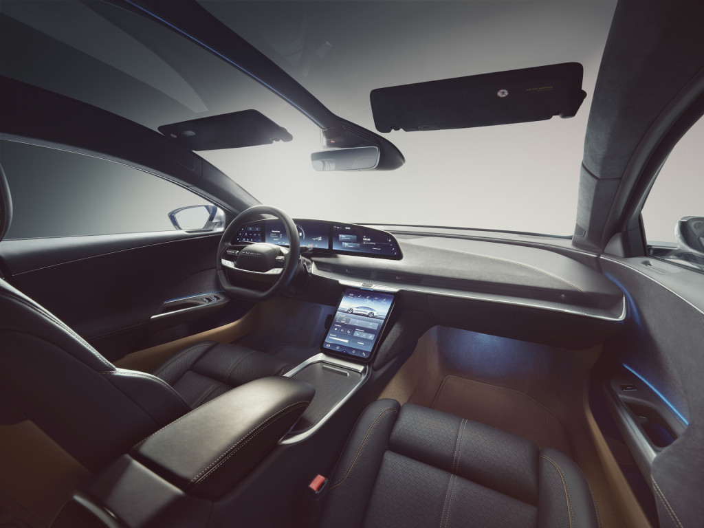 The Lucid Air offers four California-themed interior designs, and high-end versions have a glass canopy roof