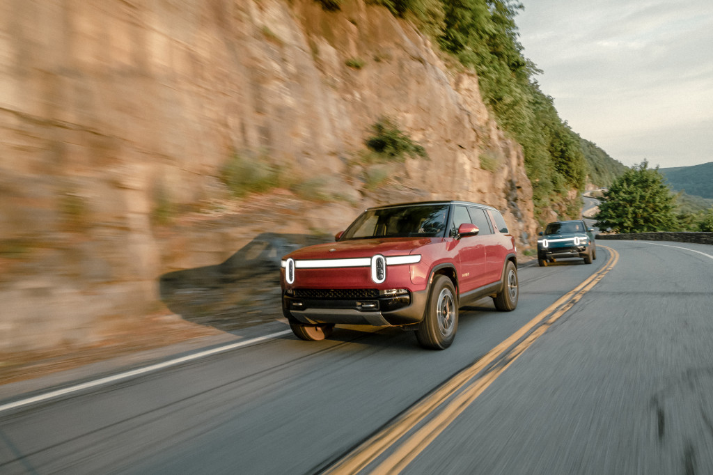 With 835 hp on tap, the Rivian R1S pushes its 3.5 ton curb weight from 0-60 mph in about three seconds.