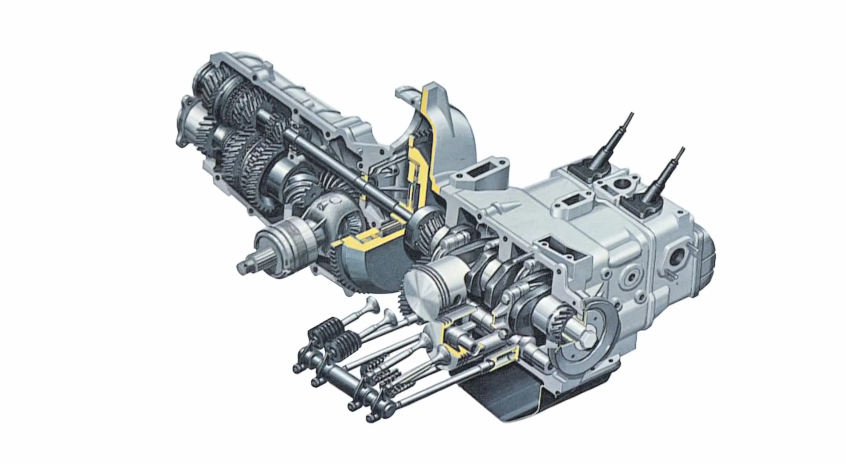 Image: A cutaway view of Subaru's boxer engine, size: 846 x 464, type