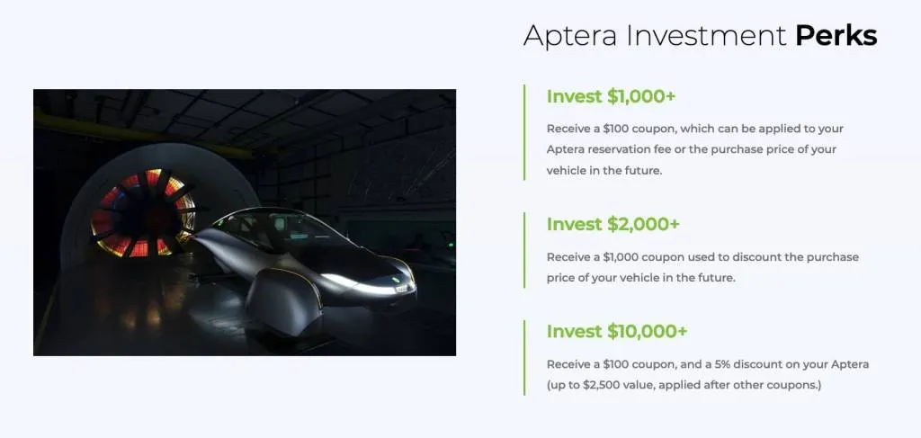 Aptera investment perks