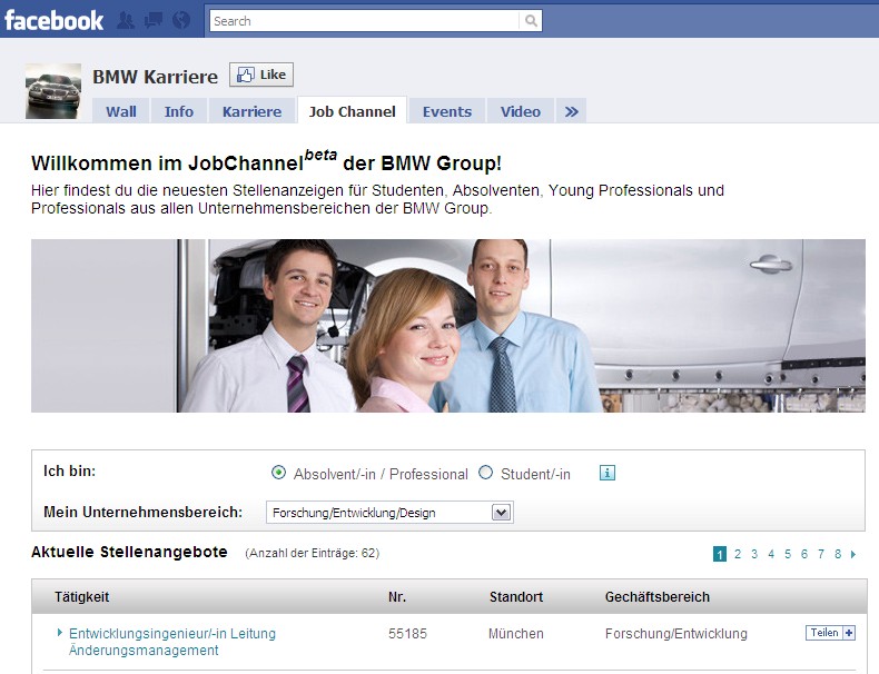 BMW's Job Channel on Facebook