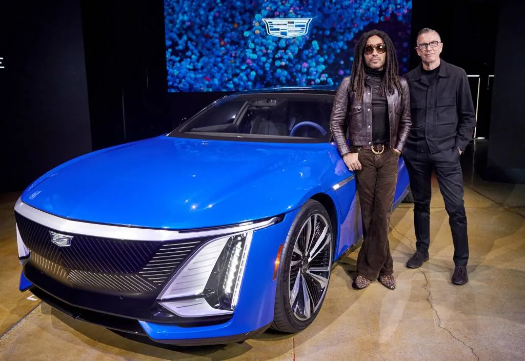 Lenny Kravitz and GM design chief Mike Simcoe with the 2024 Cadillac Celestiq