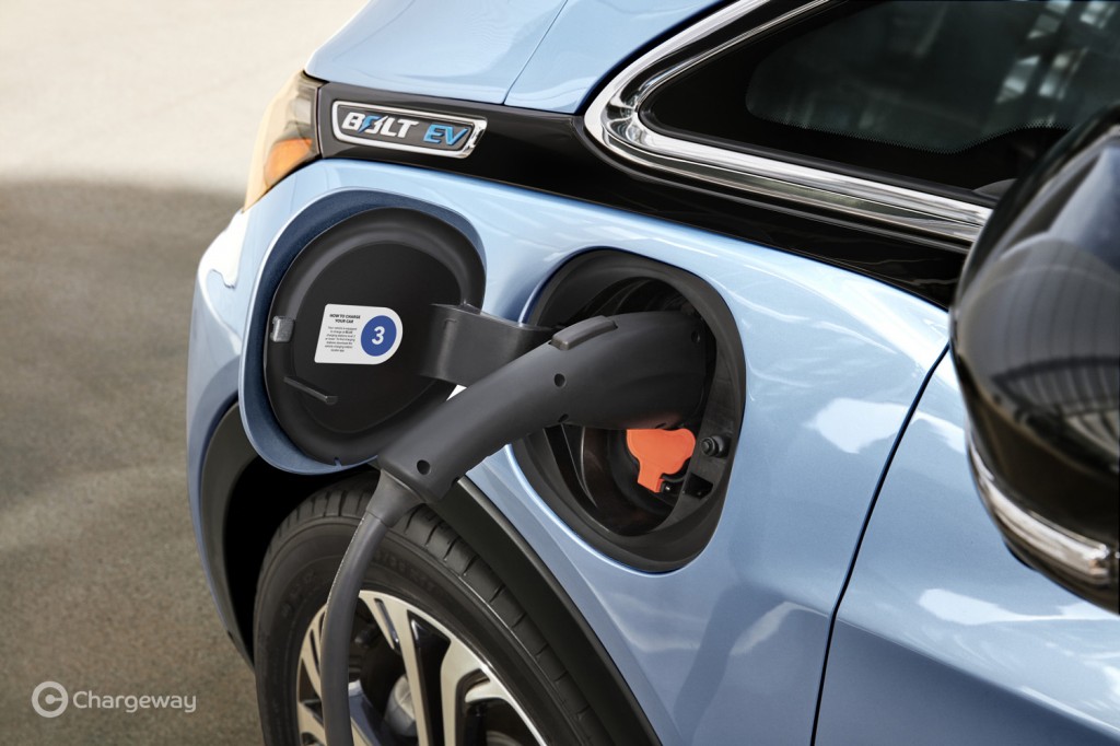 Chargeway electric-car charging symbol inside charge-port door