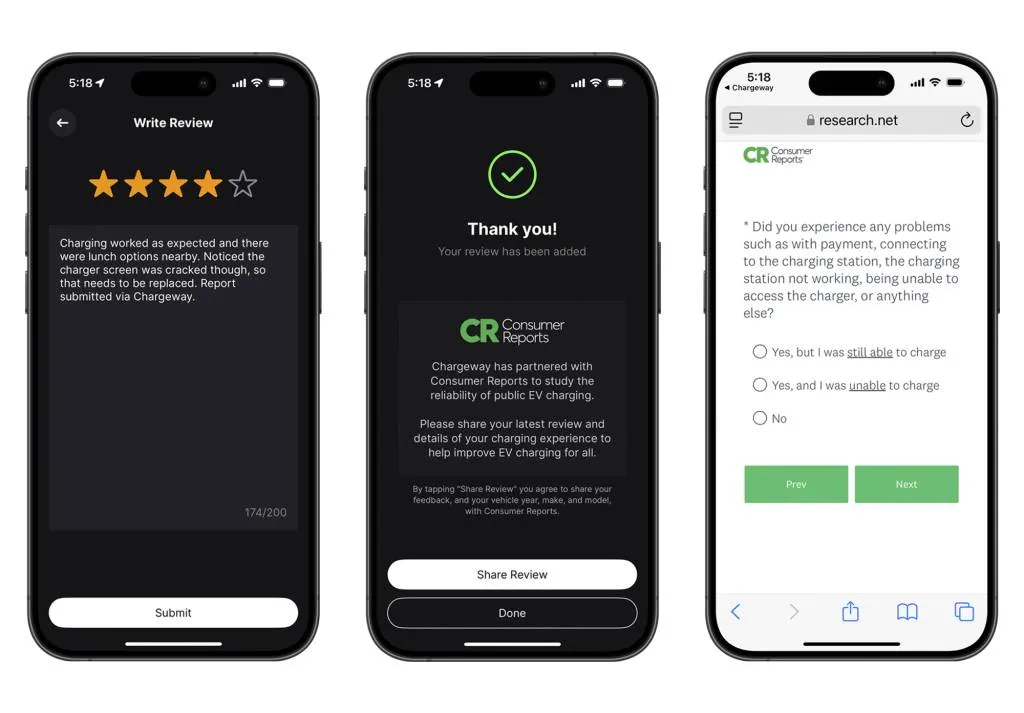 Chargeway partnership with Consumer Reports for charger reliability