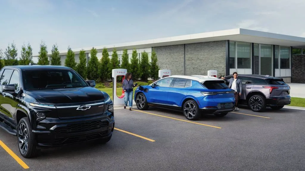 Chevrolet EVs at the Tesla supercharger station