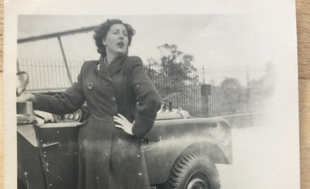 Dorothy Peters and a Land Rover Series 1 in 1948