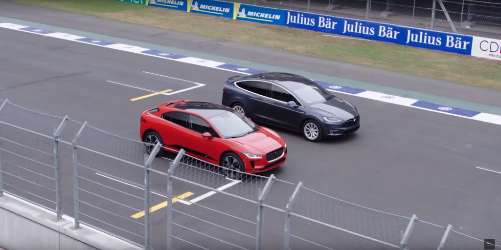 jaguar i pace beats tesla model x in electric car drag race video