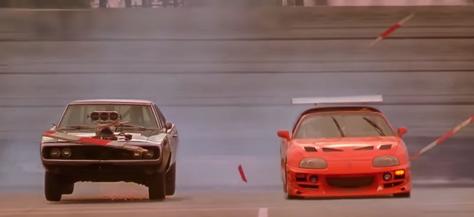 Did the Toyota Supra or Dodge Charger win the drag race in 2001's 