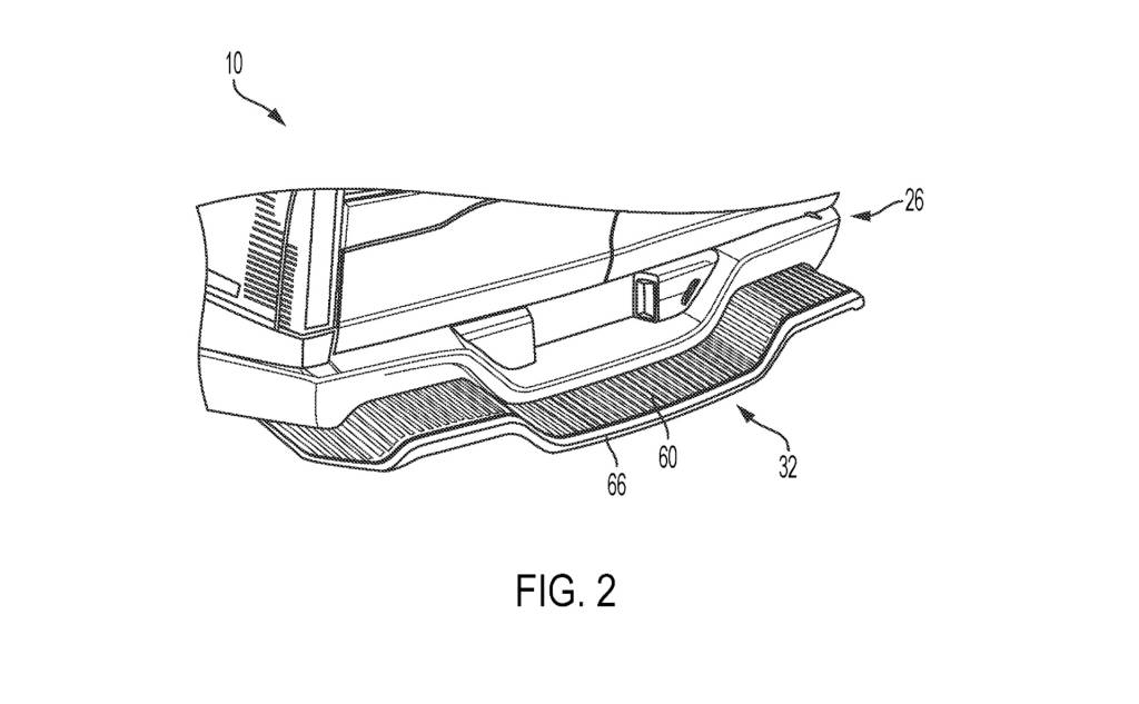 Drawing from Stellantis patent for vehicle rear step and diffuser system