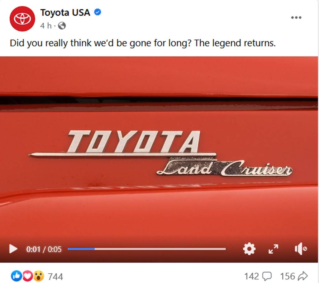 Publicado en Facebook por Toyota USA - junio de 2023