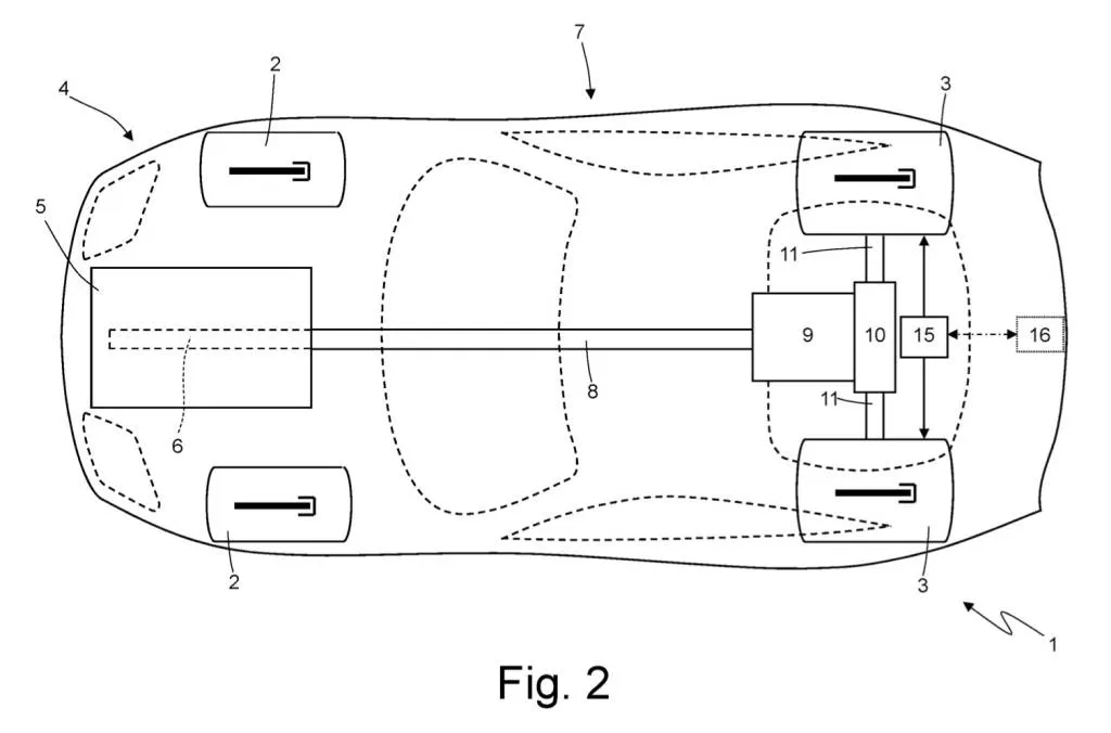 Ferrari rear-wheel steering system patent image