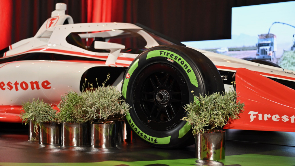 Firestone Firehawk IndyCar racing tires made of guayule rubber