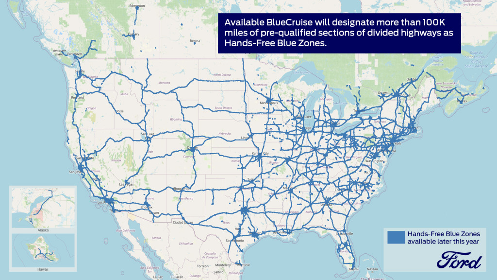 Map of Ford Blue Cruise and Lincoln Activeglide