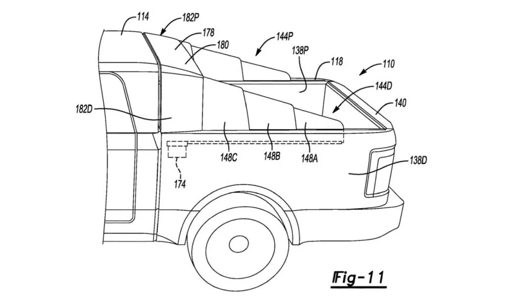 Ford deployable bed fin patent image