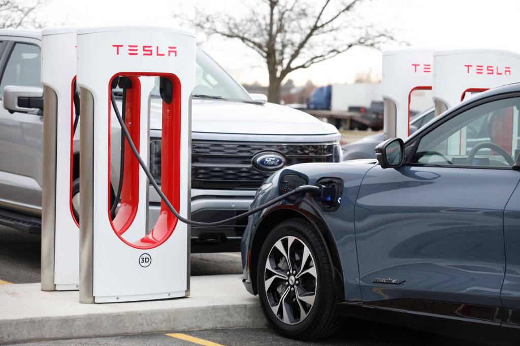 Ford electric vehicles at Tesla Supercharger
