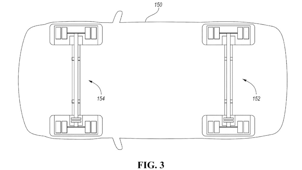 Fords patentbild som visar en solid axel med EV-navmotorer