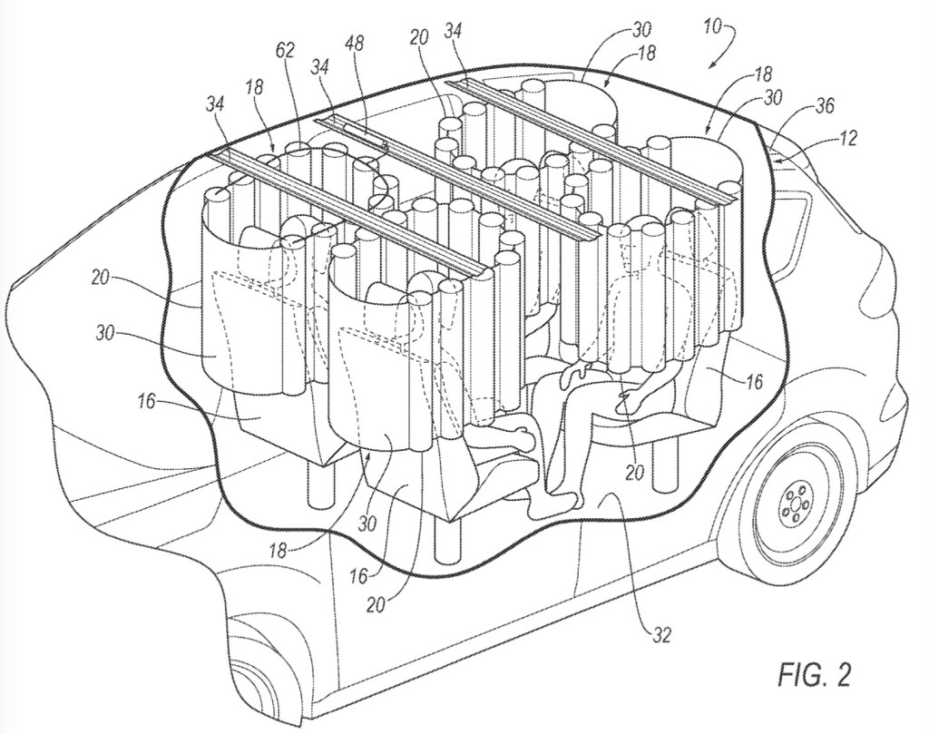 Ford roof-mounted airbag patent image