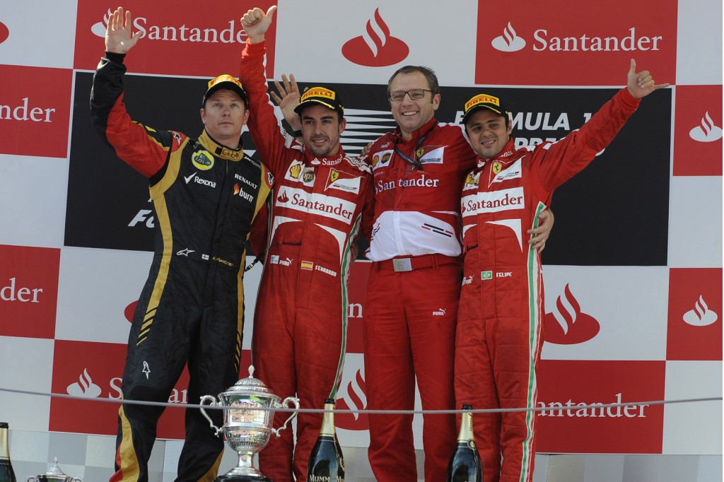 From left to right: Kimi Räikkönen, Fernando Alonso, Stefano Domenicali and Felipe Massa