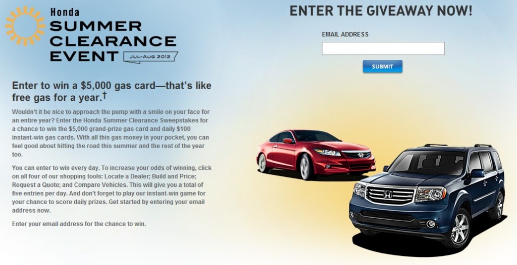Honda Wants To Give You Gas (In A Sweepstakes) lead image