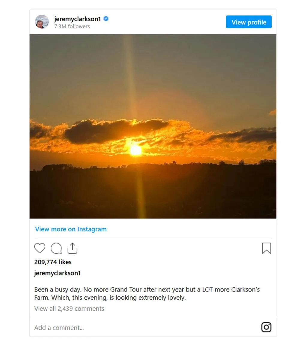 Instagram post by Jeremy Clarkson on November 30, 2023