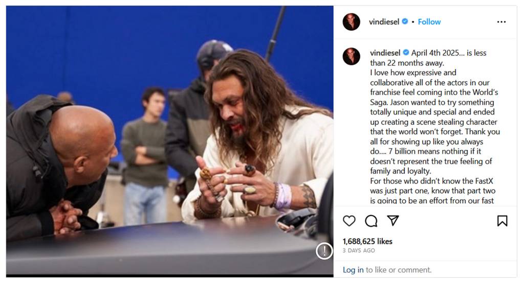 Instagram post by Vin Diesel - June 2023
