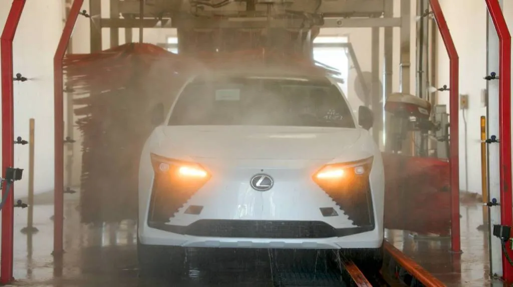 Lexus RZ getting car wash - Long Beach port