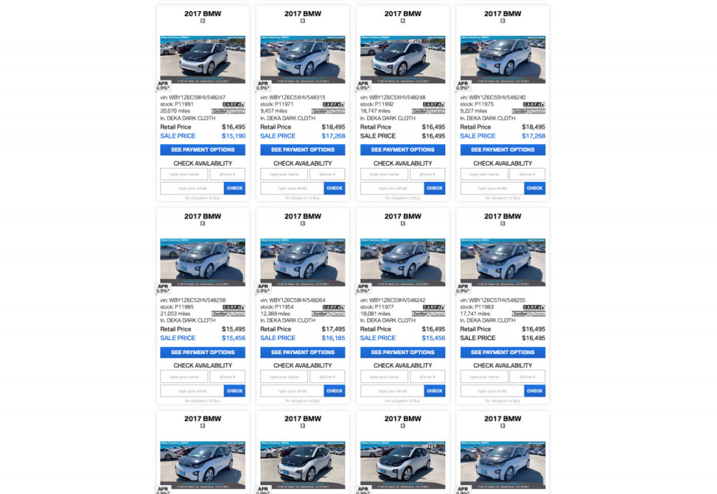 Listings of former LAPD BMW i3 EVs - August 2020