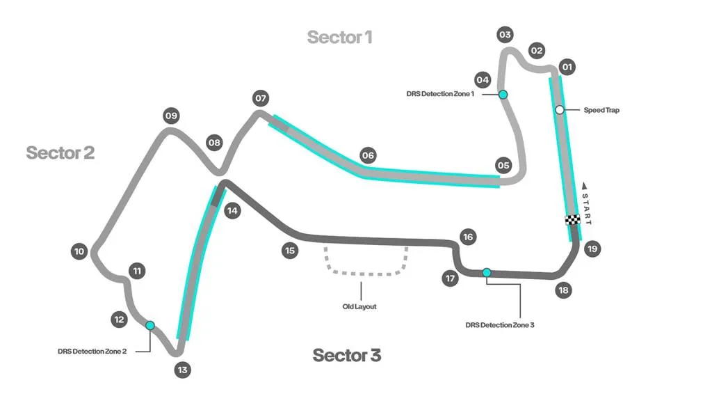 De herziene lay-out van Marina Bay Circuit voor de Formule 1 Grand Prix van Singapore 2023