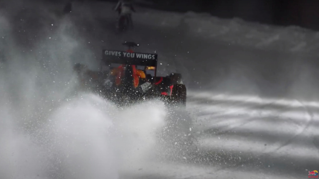 Max Verstappen drives an F1 car on ice