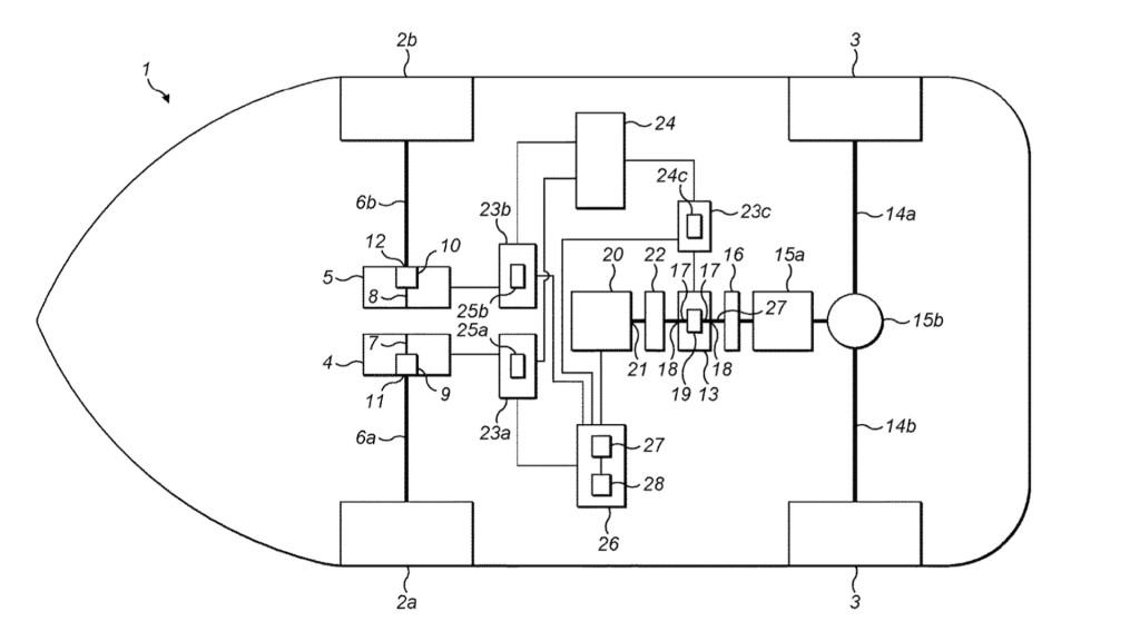 McLaren triple-motor powertrain patent image (from application published Nov. 2022)