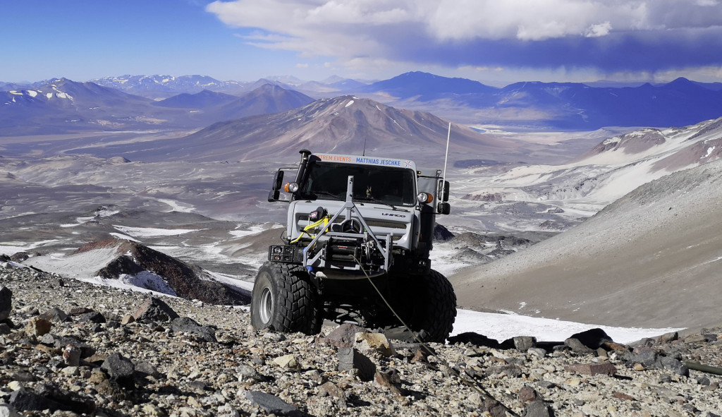 Mercedes-Benz Unimog U 5023 during record climb up the Ojos de Salado volcano in Chile