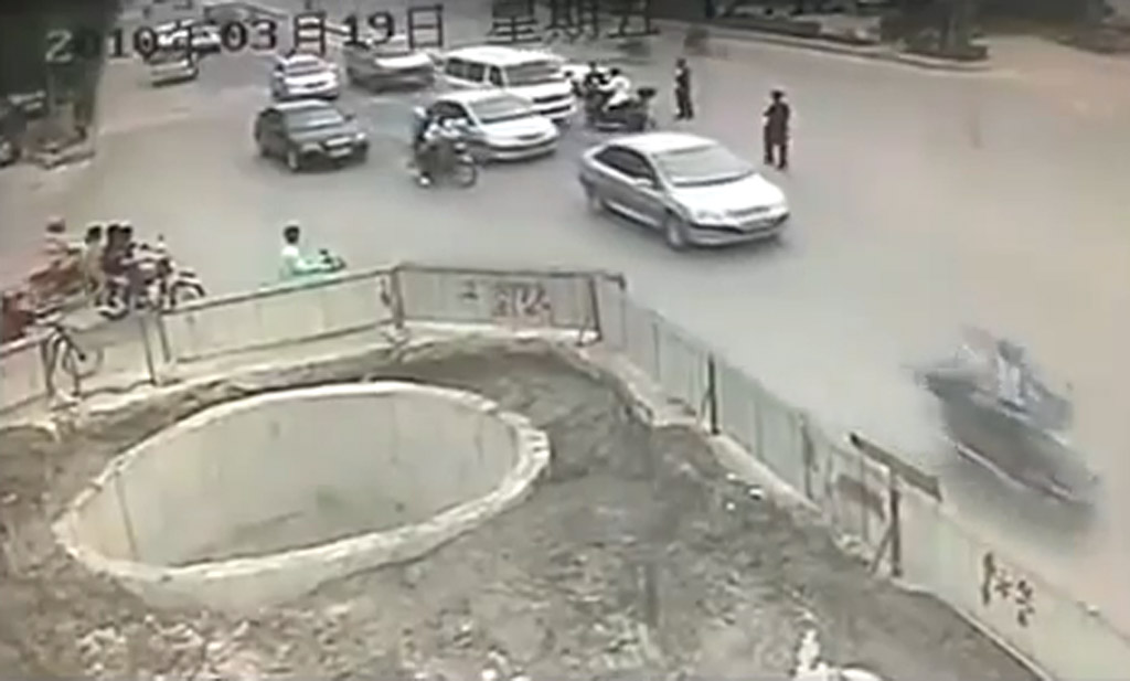 Man Crashes Multiple Times Before Falling Down A Hole: Video